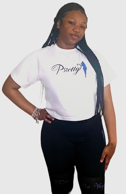 Pretty Oversized Crop Top- Blue